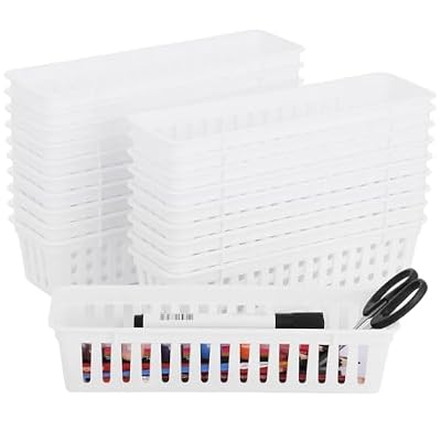 Lnrueg 20 PCS Classroom Storage Baskets, 10.2 x 3.1 x 2.4 inches,Plastic Classroom Pencil Organizers, Pencil and Pen Organizer Baskets, Durable PP Storage Trays for Home School Office Supplies