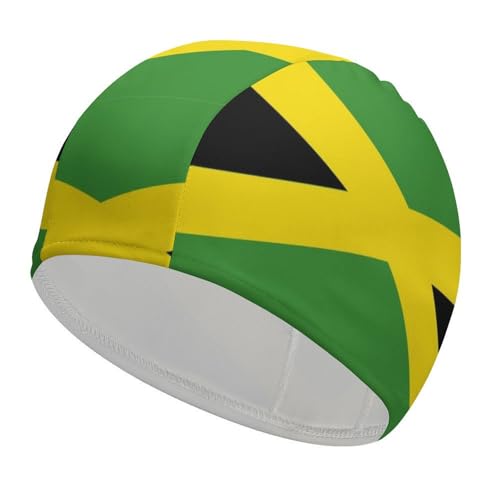 Gorro de Natación para Hombres Y Mujeres, Gorro de Natación Unisex para Adultos, Gorro de Natación De Tela Elástica con La Bandera De Jamaica, Gorro De Baño Cómodo Y Ligero De Poliéster De Jamaica