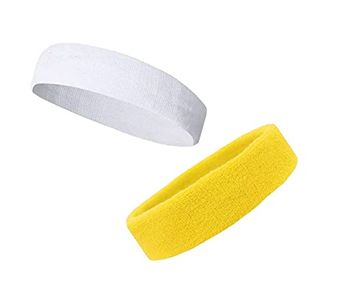 De-Ultimate Combo of 2 Pcs White and Yellow Men & Women Running/Fitness/Yoga/Workout/Gym Sweat Head Band