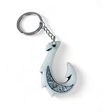 WOO MANTO Maori Porte-clés en résine avec crochet de poisson en acier inoxydable Blanc Design polynésien
