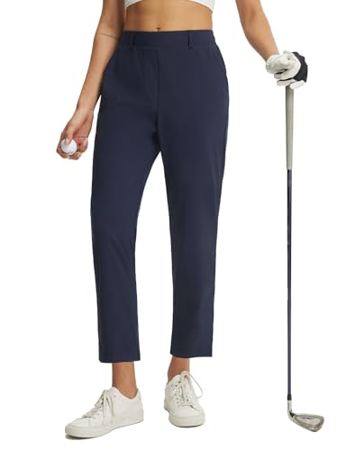 baleaf Women's Golf Pants Stretch Travel Casual Work Business Petite Ankle Slacks Dressy Pockets Lightweight Navy Blue M