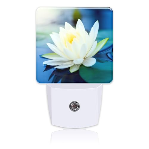 Image of Night Light Plug into Wall White Lotus Flowers Night Light with Dusk to Dawn Sensor for Kid Girls Boys Women Men Room Decor, Hallway, Kitchen, Bathroom, Nursery, Stairs