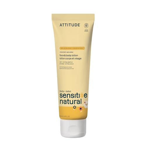 Image of ATTITUDE Baby Lotion for Sensitive Skin with Oat, EWG Verified, Plant and Mineral-Based Ingredients, Vegan Personal Care Products, Unscented, 8 Fl Oz