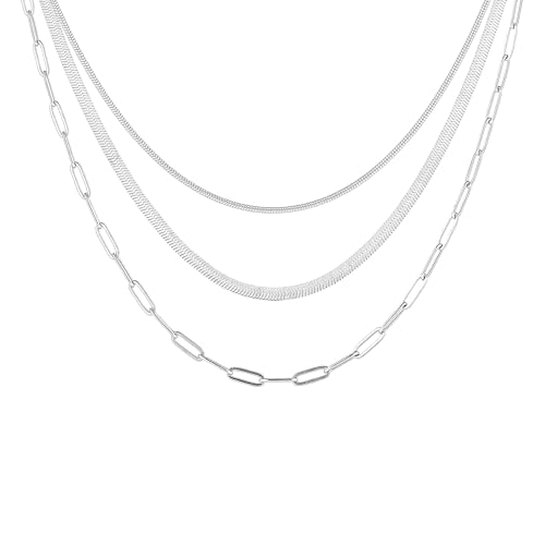 CORIXTAL Silver Layered Necklaces for Women,925 Sterling Silver Plated Chain