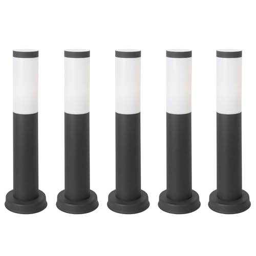 FORLIGHT Koral (5uds) Baliza Exterior para Jardín Resistente al Agua IP55. Poste de Luz para Sendero y Camino. Lámpara Bolardo de Acero Inoxidable Gris Urbano 23W. Farolillo Moderno Zonas de Paso