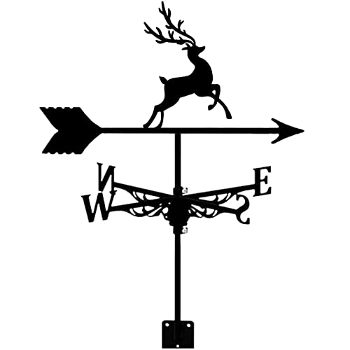 Ymlpre Metal Deer Weathervane Roof Install Wind Vane Rust Proof Spray Paint Wind Direction Indicator For Garden Patio Farm Barn Garage Fence Gazebo Outdoor Decorate #TOP6