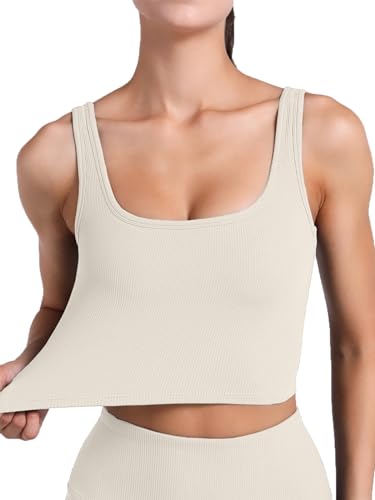 FelFory Longline Sports Bra Ribbed Tank Top for Women Medium Support Workout Tops Sport Bra Padded Crop Top Fitness Yoga4