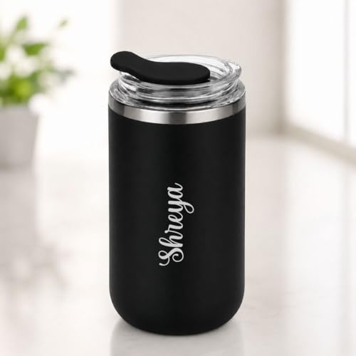 Image of Giftana Personalized Coffee Tumbler with Name, Customized Travel Mug with Lid, Coffee Mug for Men and Women, Birthday Gifts, Valentine's Day Gift, Corporate Gifts for Employee (Black 350ml)