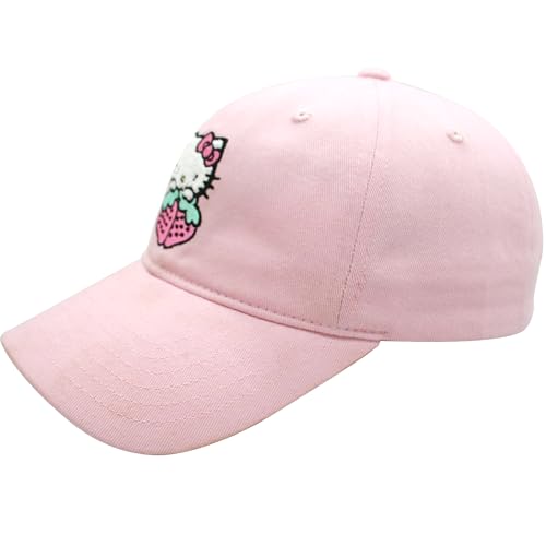 Casquette de baseball Hello Kitty rose à bord incurvé et motif fraises