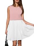 BerryGo Women's Summer Sweatshirt Dresses Crew Neck Tshirt Sleeveless Top Mini Sundress Beach Vacation Flowy Short Dress(Pink,Medium)