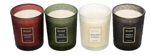 Bellevue Luxury Candles Embossed Glass 12 oz Pack 4