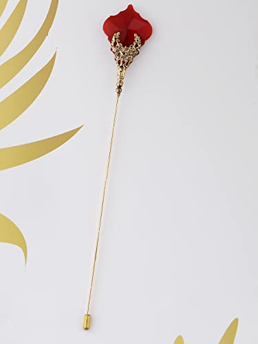 Image of Alilang Women's Hat Pin Golden Retro Hollow Out Design Inlaid with Synthetic Ruby Stick Pin Suit Pin for Men Women