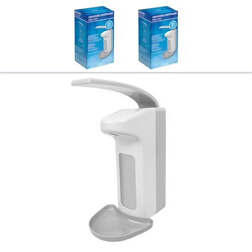 ARNOMED Dispensador de Jabón de Pared de Plástico Para 500ml, Blanco, Vertical, Con Palanca, Sin Taladrar