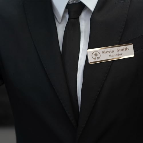 Image of Personalized Magnetic Name Tags with Logo - Custom Laser Engraved Stainless Steel Badges, Professional Metal ID Labels with Pin Option for Nurse, Doctor, Office Staff & Business