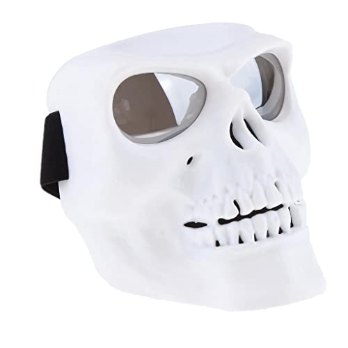 Óculos de sol máscara facial para motociclismo, andar de bicicleta, máscara de caveira – branco + pr