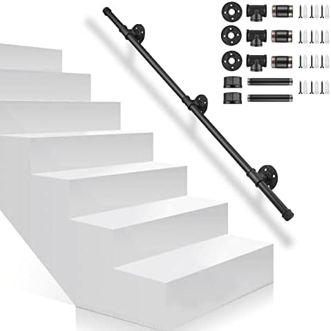 KOSIEJINN Handrail Stairs, 1.5m/2m/3m Handrails for Stairs Wall-Mount Indoor/Outdoor, Non-Slip Grab Bar Railing Industrial Galvanized Steel Pipe Handle Stair Handrail Stair Banister Rail Support Kit