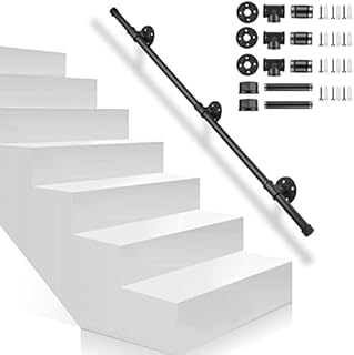 KOSIEJINN Handrail Stairs, 1.5m/2m/3m Handrails for Stairs Wall-Mount Indoor/Outdoor, Non-Slip Grab Bar Railing Industrial Galvanized Steel Pipe Handle Stair Handrail Stair Banister Rail Support Kit