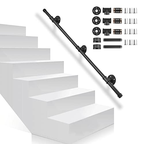 KOSIEJINN Handläufe Für Treppen, 2m/3m Handlauf Edelstahl Geländer Treppe Rutschfester Innen Außen, Industriegriff Handlauf für Treppensteigen Wandgeländer Handlauf-Stützsatz für ältere, Kinder Cover