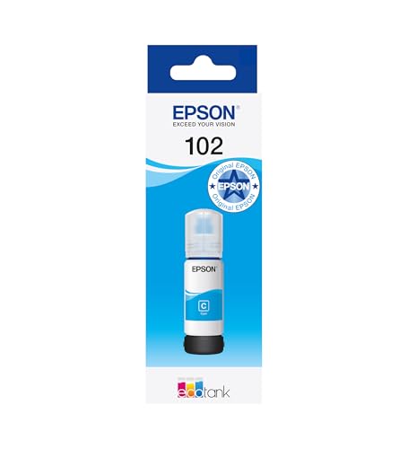 Epson 102 Cian cartucho de tinta - Cartucho de tinta para impresoras (Epson, Cian, ECOTANK ET-3750 ECOTANK ET-2750 ECOTANK ET-2700, 70 ml, Inyección de tinta, Caja) ⭐
