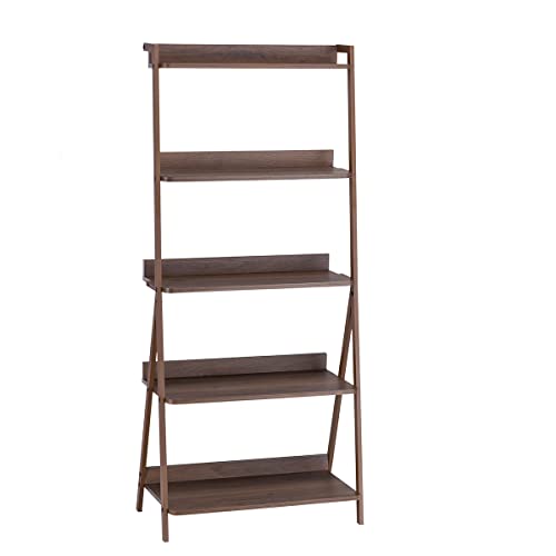 Fazda Era 5 Shelf Bookcase Steel Frame Etagere Bookshelf Ladder Shelves For Living Room Bedroom Office, Brown #TOP5