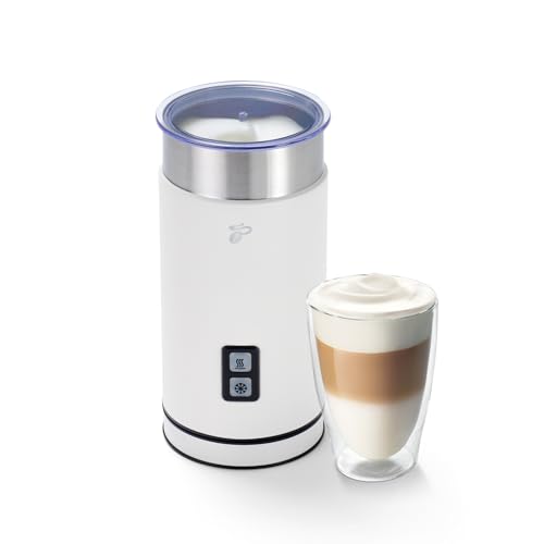 Tchibo elektrischer Milchaufschäumer 130ml Fassungsvermögen aus rostfreiem Edelstahl Antihaftbeschichtung warmer und kalter Milchschaum für Latte Macchiato Cappuccino und Kakao (Weiß)