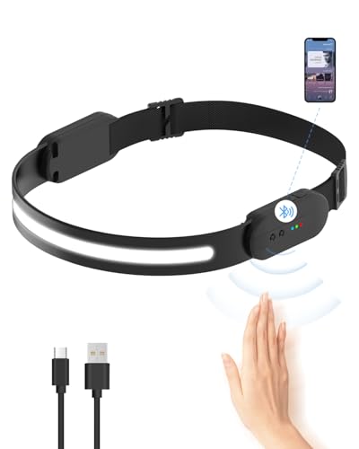 Lampada frontale 2024 ricaricabile e impermeabile, 350 lumen, Bluetooth, sensore di movimento, leggera e versatile Torcia da corsa impermeabile IPX4, ampio campo visivo regolabile a 230 gradi, regalo