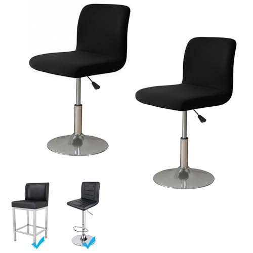 Image of WOMACO Bar Stool Cover with Back Printed Dining Room Square Swivel Barstool Chair Seat Cushion Slipcover for Counter Height Mid Low Back Chair Protector (2, Black)