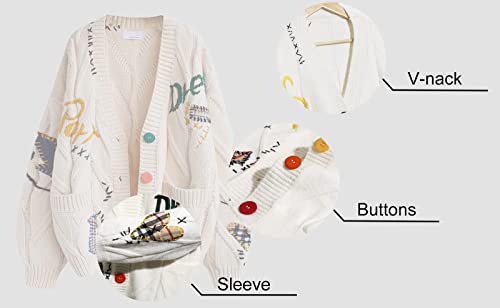 Image of utcoco Womens Open Front Cardigan Cable Knit Long Sleeve Button Down Embroidery Cardigan Sweaters