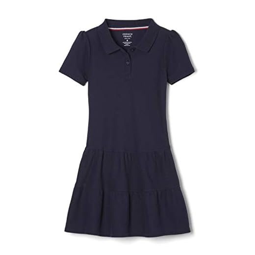 French Toast girls Ruffle Pique Polo School Uniform Dress, Navy, 6-6X US