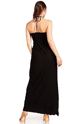 Image of Sakkas Soft Jersey Feel Solid Color Smocked Bodice String Halter Long Dress