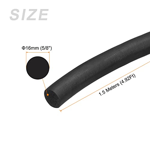 METALLIXITY Foam Rubber Weather Seal Strip (16mm Diameter x 1.5m Long) 1pcs, EPDM Rubber Round Seal Strip - Image 2