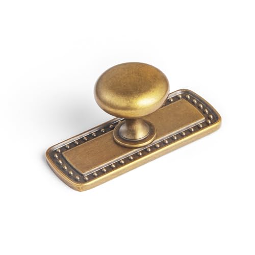 Goo-Ki Antique Brass Zinc Alloy Cabinet Knob with Backplate - Single Hole Center Cabinet Pull Hardware for Bedroom, Kitchen, 6 Pack（8611-G018）