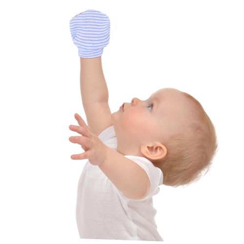 1 Pair Newborn Mittens Soft Knit Gloves with Scratch Stripes Winter Protection for Boys Secure Wrap Design for Delicate Skin4