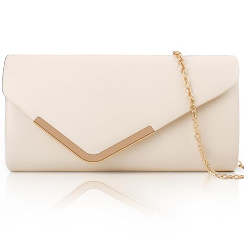 Larcenciel Pochettes et Clutches Femme, Sac a Main Femme Élégant en Cuir Abricot avec Chaîne Détachable, Pochette Ceremonie Mariage Chic Sac Soiree,...