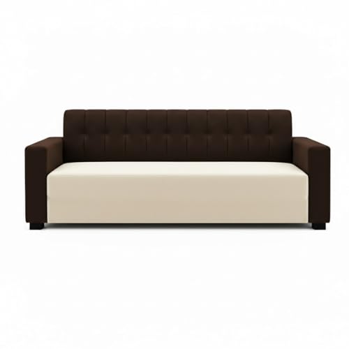 Image of FURNY Luxora 2 Seater Fabric Sofa Set (Dark Brown-Cream) with Velvet Finish | Durable Comfort | Ideal for Living Room | Breathable material