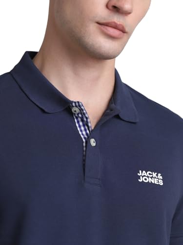 Image of Jack & Jones Men Cotton Solid Slim Fit Polo T-Shirt