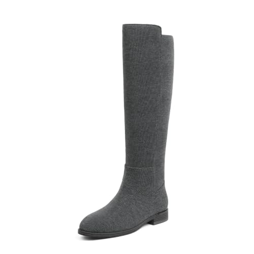 Image of Modatope Rounded Toe Flat Stretchy Dress Knee High Boots Side Zipper