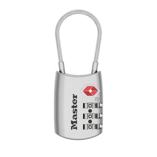 Image of Master Lock TSA Approved Combination Luggage Lock, Silver, 4688SLVEC | TSA Accepted Set Your Own Combination Travel Lock for Suitcases, Backpacks, Airport Security, Resettable 3-Digit Lock