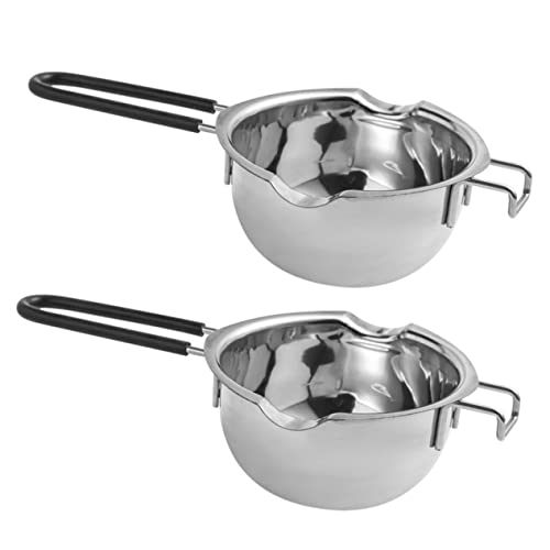 PRETYZOOM 2pcs Stainless Steel Melting Pots Chocolate Butter Melting Bowls Ergonomic Handle for Baking Candy Making Candle Crafting