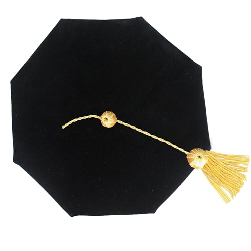 Misscom Graduation Doctoral Tam Velvet 8 Sided Unisex Graduation Cap Hat with Gold Bullion Tassel