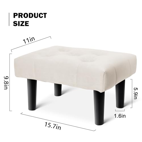 Image of HOUCHICS Small Footstool Ottoman,Velvet Soft Footrest Ottoman with Wood Legs,Sofa Footrest Extra Seating for Living Room Entryway Office(White 1PACK)
