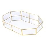 Didiseaon Bandeja Octagonal Pequeña para Joyas con Espejo de Vidrio y Estructura de Latón Organizador Elegante para Anillos Pendientes y Cosméticos para Decoración y Exhibición de Tocador