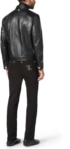 Generic Black Python Snake Cobra Leather Jacket For Men's Cow-skin With Snake Embossed Jacket3