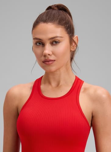 Image of CRZ YOGA Seamless Rib Racerback Crop Tank | Light Support, Removable Pads, Yoga, Ribbed, Racerback, Longline Sports Bras for Women
