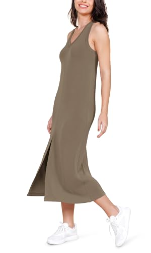 Image of ODODOS Modal Soft Front Split Midi Dress for Women, V Neck Sleeveless Casual Summer Tank Dress