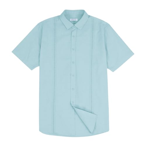 Image of JEKAOYI Mens Casual Linen Cotton Button Down Short Sleeve Shirts Cuban Camp Guayabera Beach Tops