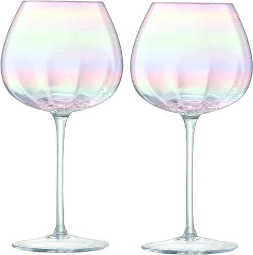 Image of Set of 2 Balloon Glasses Crystal Wine Glasses Iridescent Tumbler Glasses Set Long Stem Goblet Perfect for Parties and Gifts (Gin Glasses)