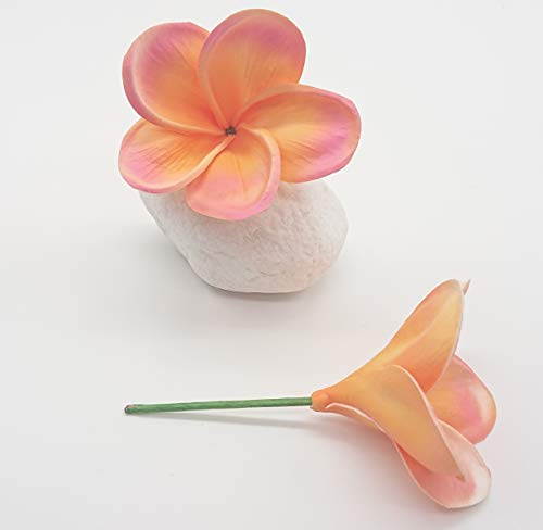Bunch Of 10 Pu Real Touch Lifelike Artificial Plumeria Frangipani Flower Bouquets Wedding Home Party Decoration (Plumeria-10 Pcs, Pink&Orange) #TOP3