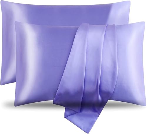 Satin Pillowcase, T Tersely 2 Pack 20"x 30" Silk Satin Pillowcases for Hair and Skin Queen Size Pillow Case with Envelope Closure (Lavender)