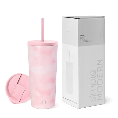 Image of Simple Modern Insulated Tumbler with Lid and Straw | Iced Coffee Cup Reusable Stainless Steel Water Bottle Travel Mug | Gifts for Women Men Her Him | Classic Collection | 20oz | Blush Tie Dye
